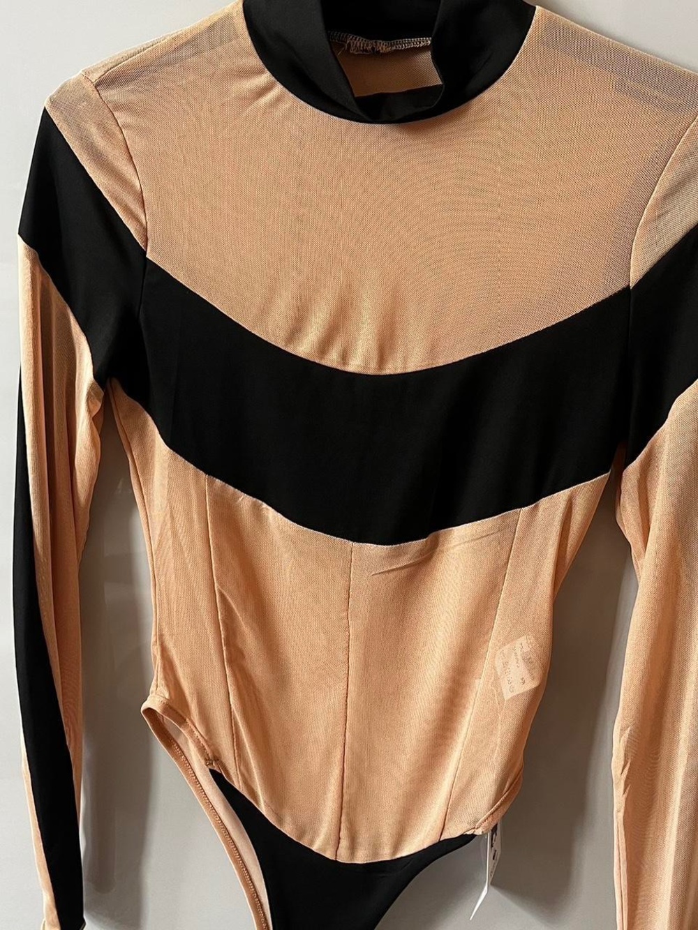 Colorblock Long-Sleeve Bodysuit in Peach and Black